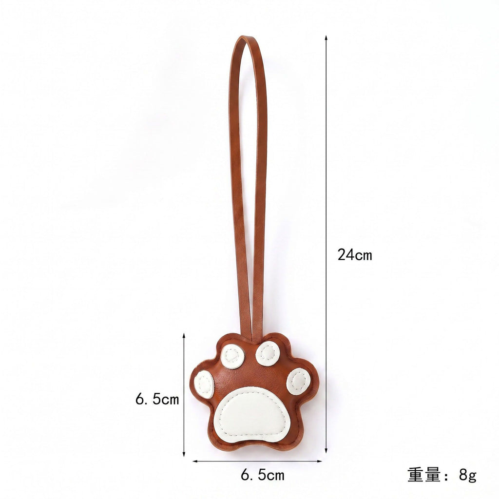 2-Piece Womens Faux Leather Paw Print Bag Charm with Long Hanging Strap and Padded Detail