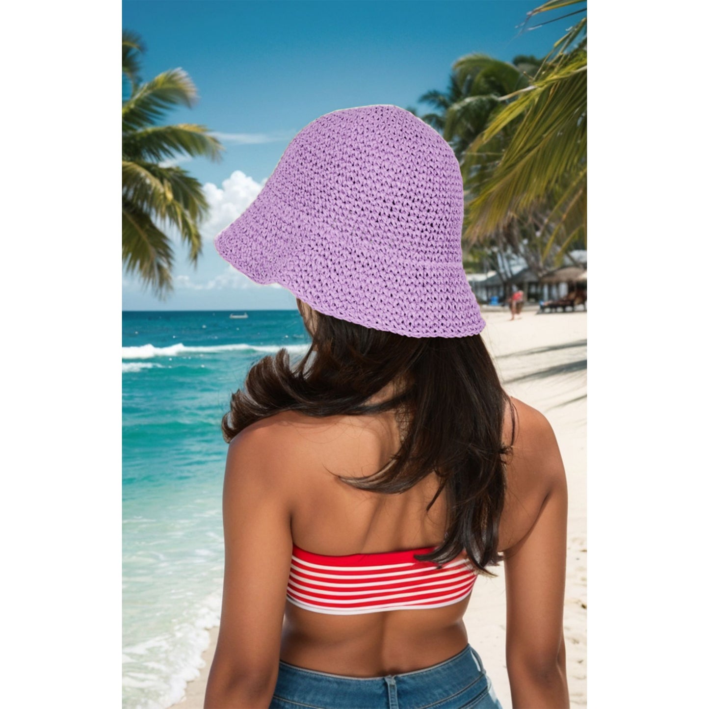 Anna-Kaci Crochet Raffia Bucket Hat Lightweight Foldable Wide Brim Sun Hat for Stylish Summer Protection