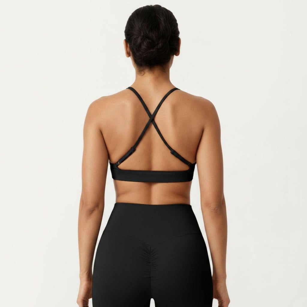 Anna-Kaci Active Women's Triangle Sports Bra with Adjustable Cross Back Straps and Smooth Band