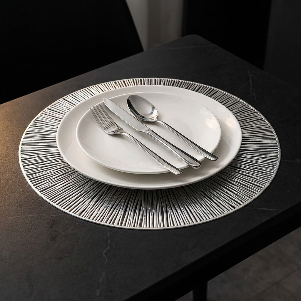 4-Pack Metallic Round PVC Placemats Heat Resistant Textured Table Mats
