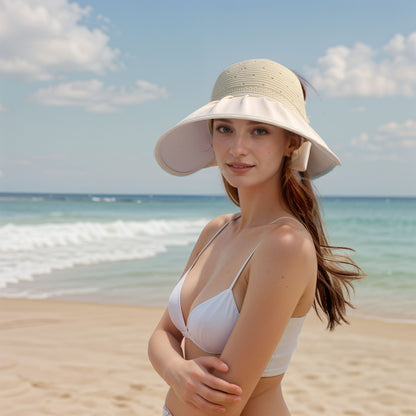 Anna-Kaci Extra Wide Brim Sun Visor Hat for Women Adjustable UV Protection Bow Detail Breathable Summer Beach Hat
