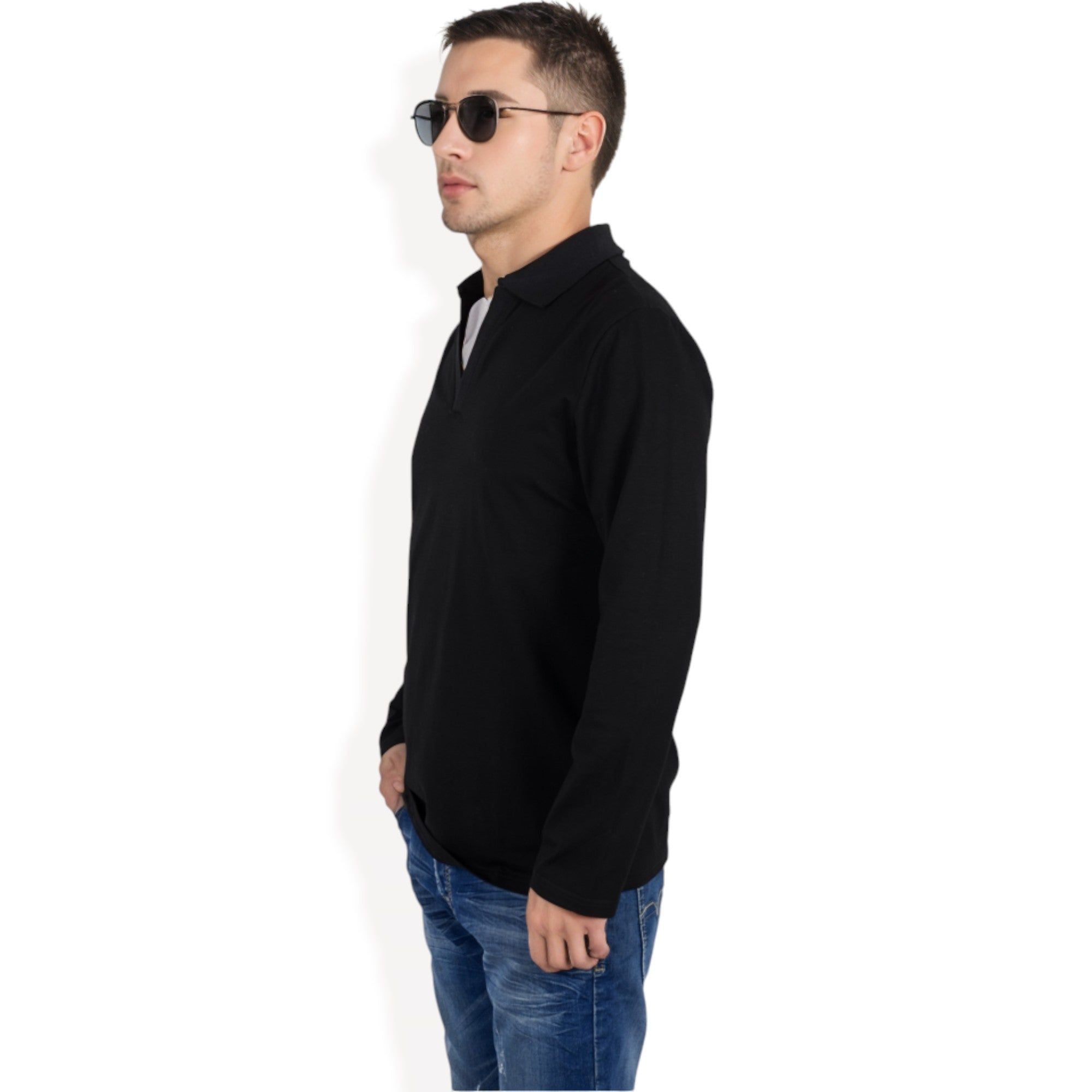 Anna-Kaci Men's Long Sleeve Polo Shirt with Spread Collar and Relaxed Fit
