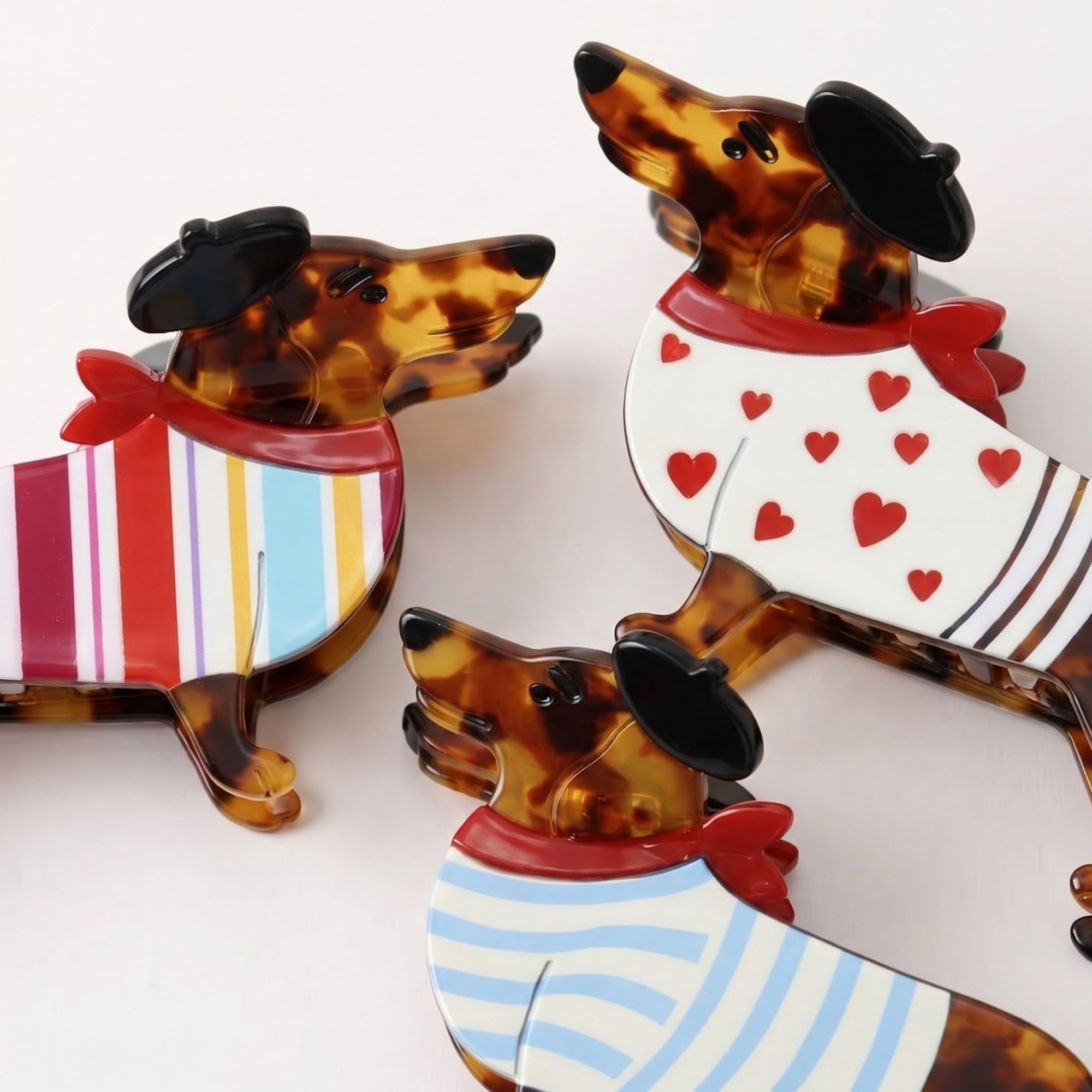 3pc Dachshund Dog Hair Clip Set Tortoiseshell Puppy Barrettes