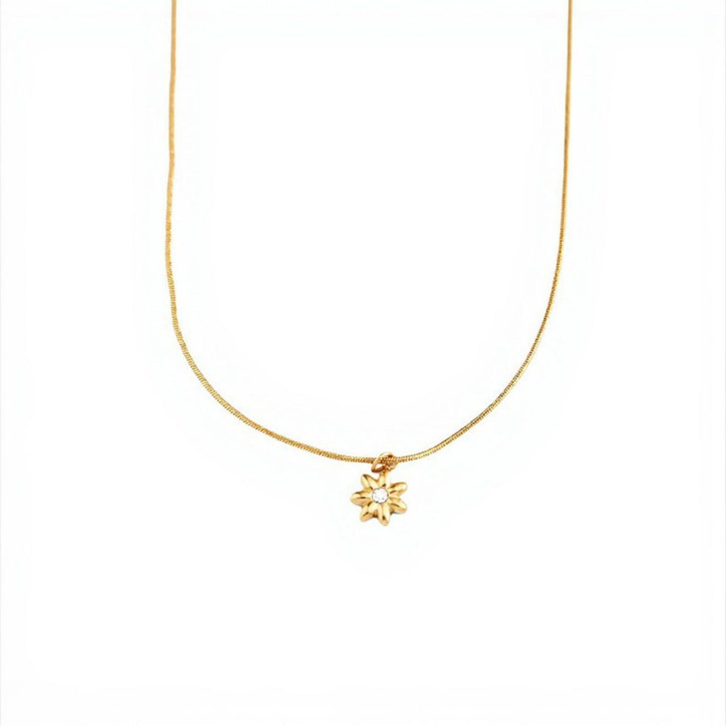 Women's Dainty Flower Pendant Necklace with Crystal Center and Fine Chain Design 18in