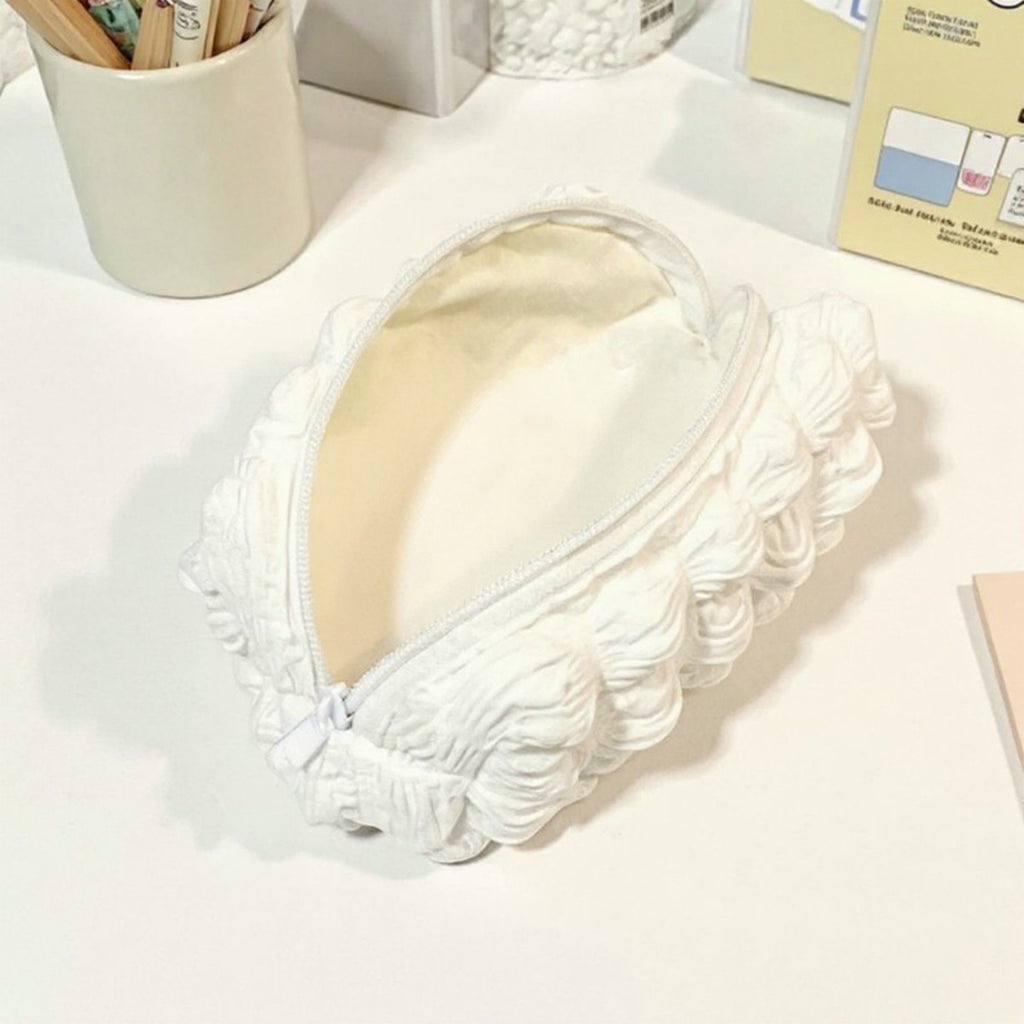 Whipped Cream-Inspired Zipper Pouch with Soft Sculpted Texture and Compact Storage Design