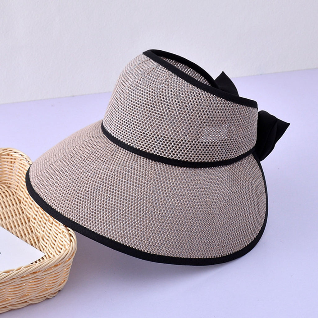 Anna-Kaci Womens Roll Up Straw Sun Visor Wide Brim Bow Detail Adjustable UV Protection Packable Summer Hat