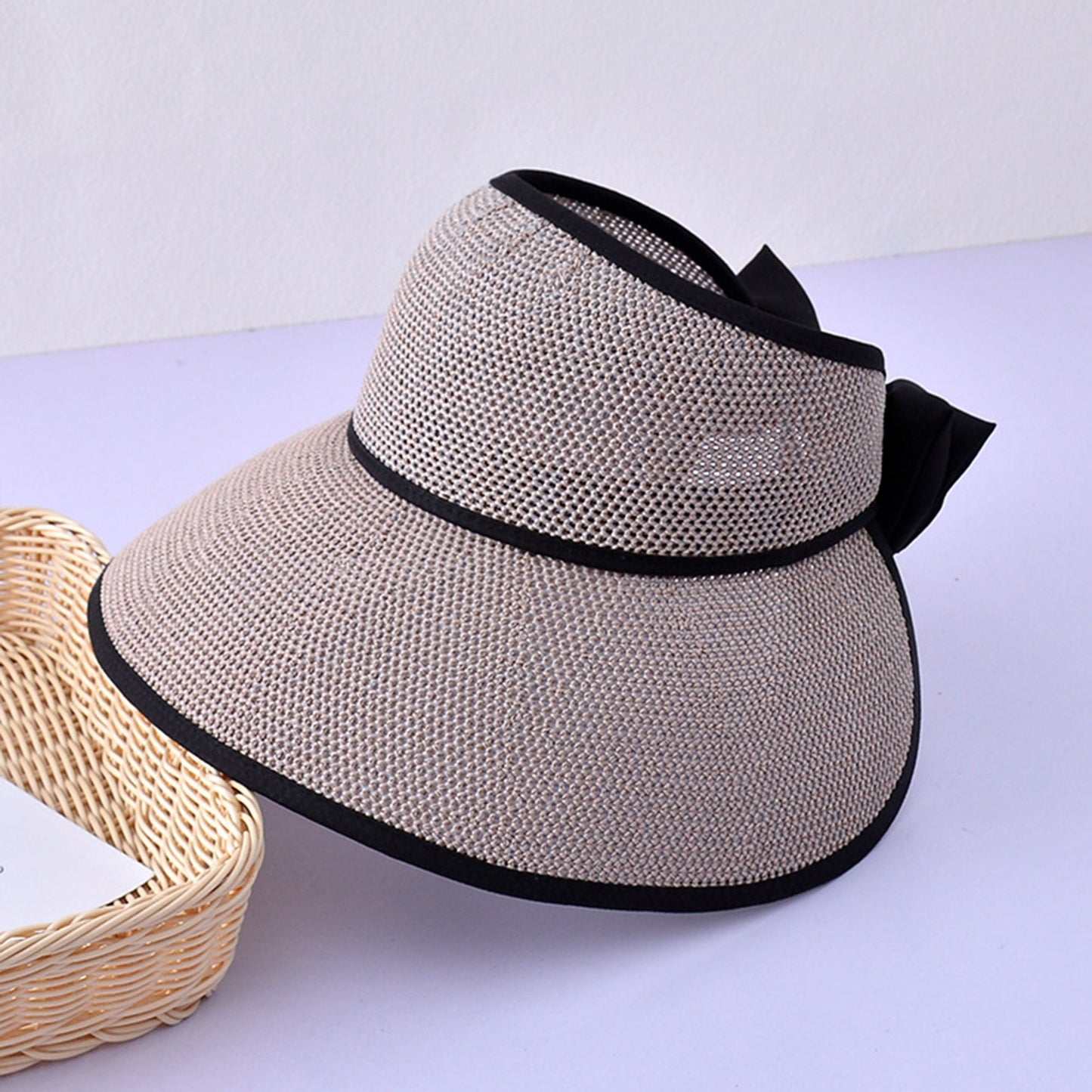 Anna-Kaci Womens Roll Up Straw Sun Visor Wide Brim Bow Detail Adjustable UV Protection Packable Summer Hat