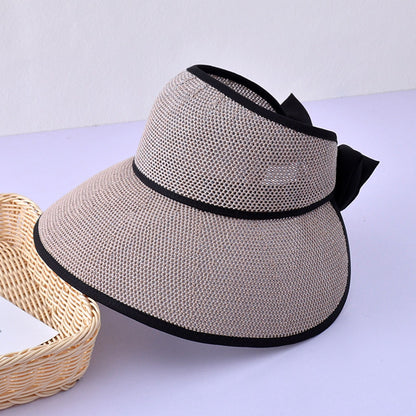 Anna-Kaci Womens Roll Up Straw Sun Visor Wide Brim Bow Detail Adjustable UV Protection Packable Summer Hat