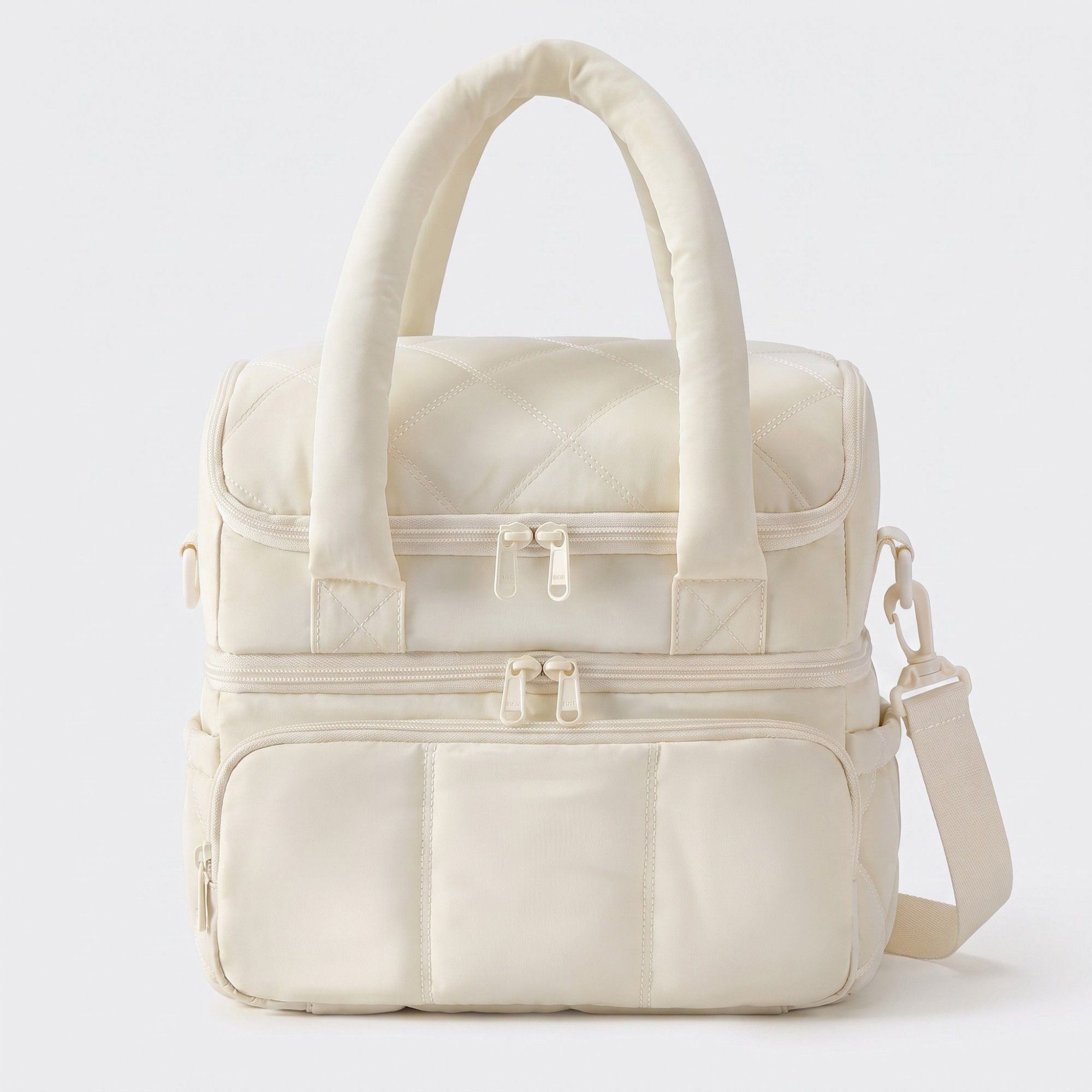 Quilted Multi-Compartment Lunch Tote Bag with Padded Top Handles and Detachable Shoulder Strap 10x10x7.1in