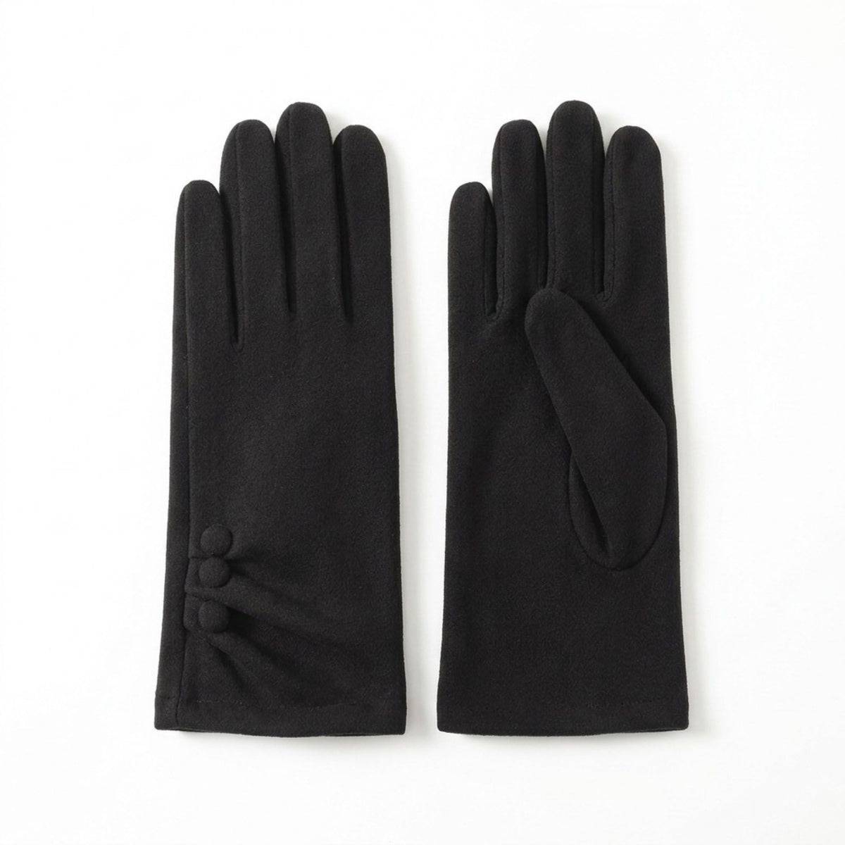 Faux Suede Winter Gloves with Pleated Wrist and Button Detail 9.4 x 3.3in