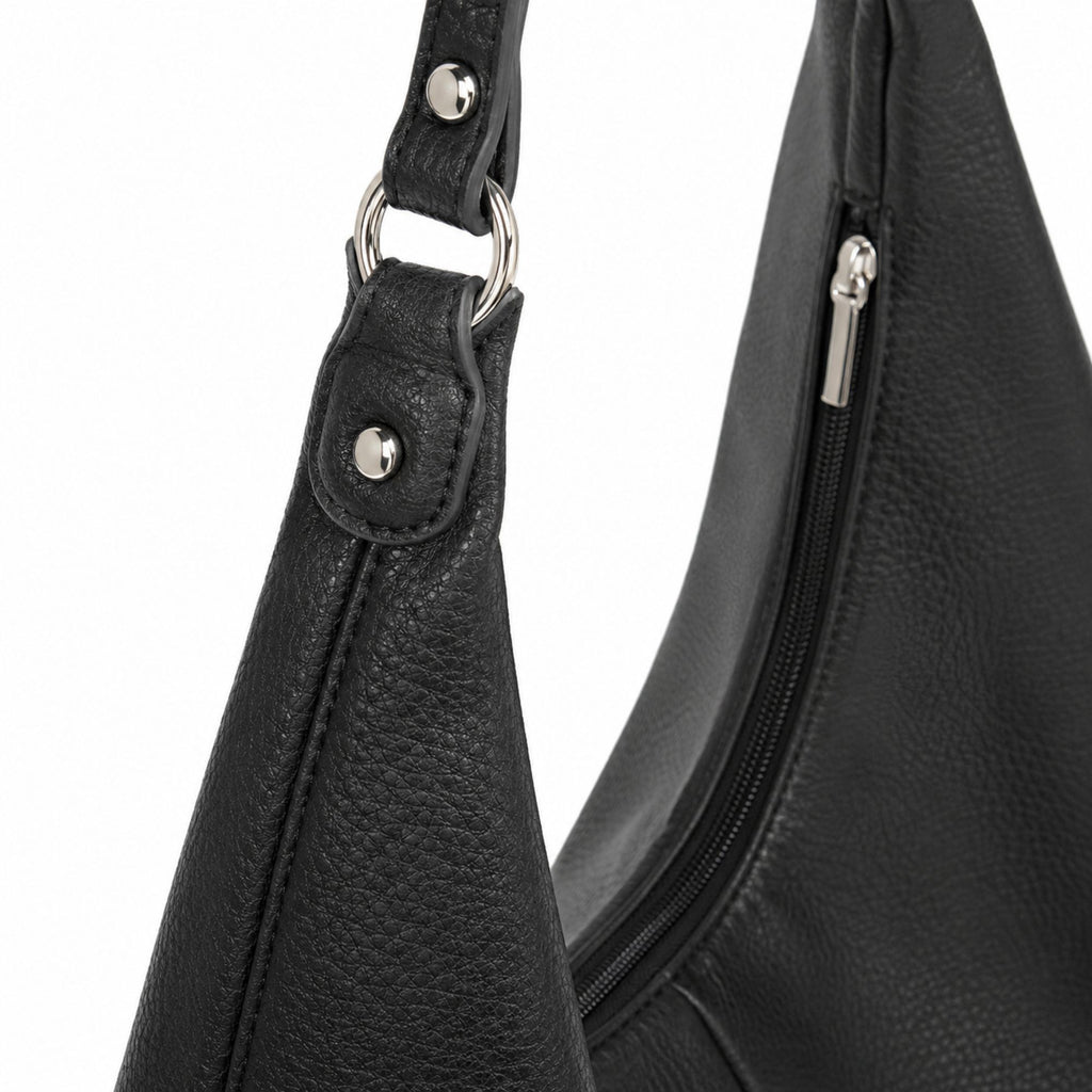 Large Slouchy Hobo Shoulder Bag with Zip Closure and Inner Pockets