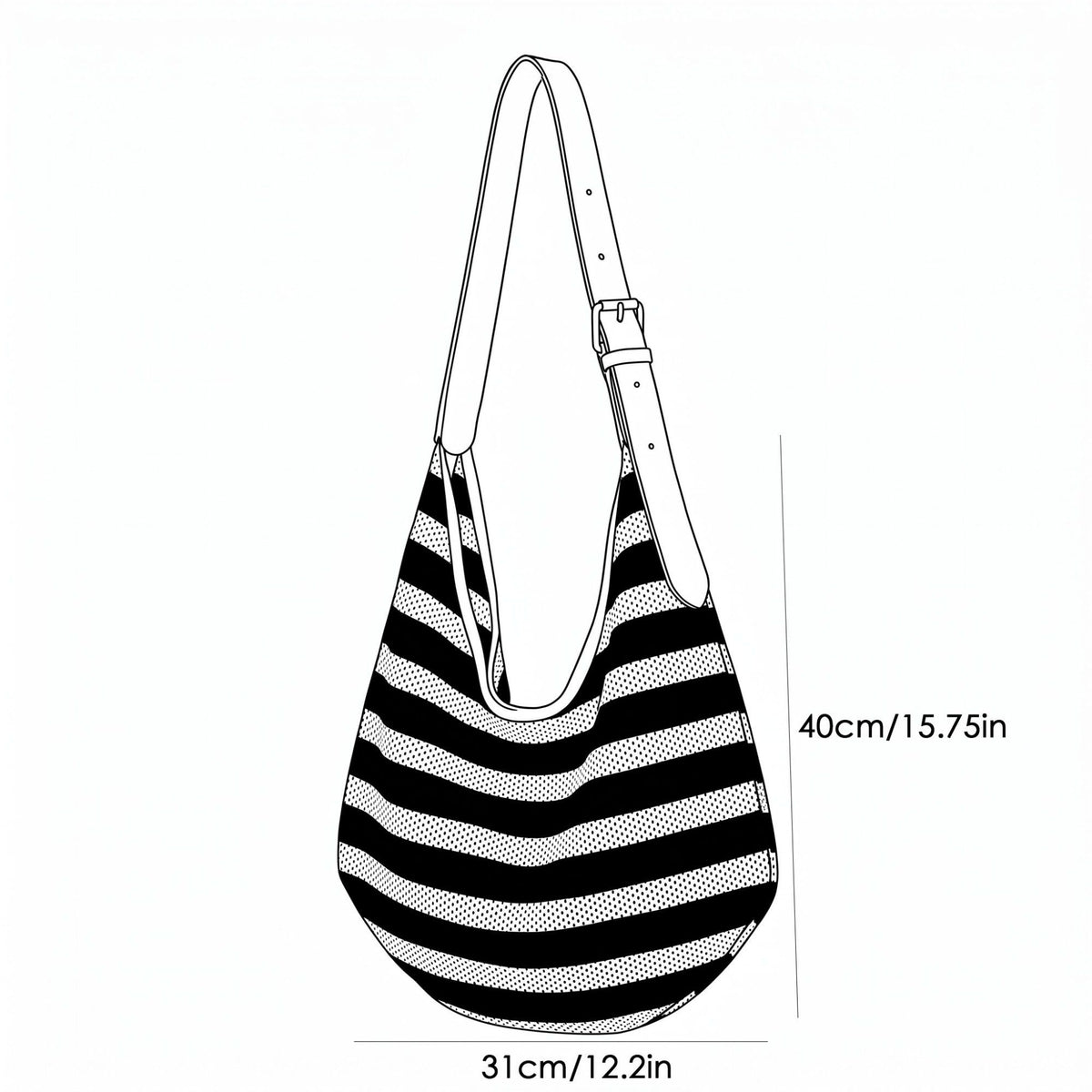 Striped Knit Hobo Shoulder Bag with Adjustable Strap