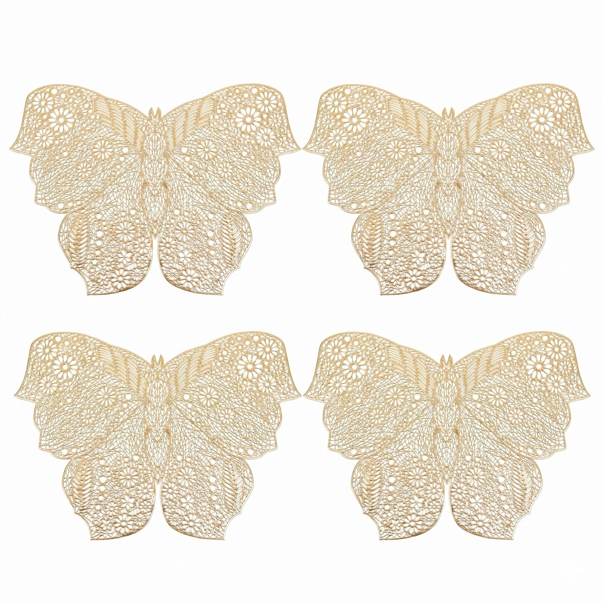 4 Piece Butterfly Placemat Set Decorative PVC Heat Resistant Table Mats for Dining Table