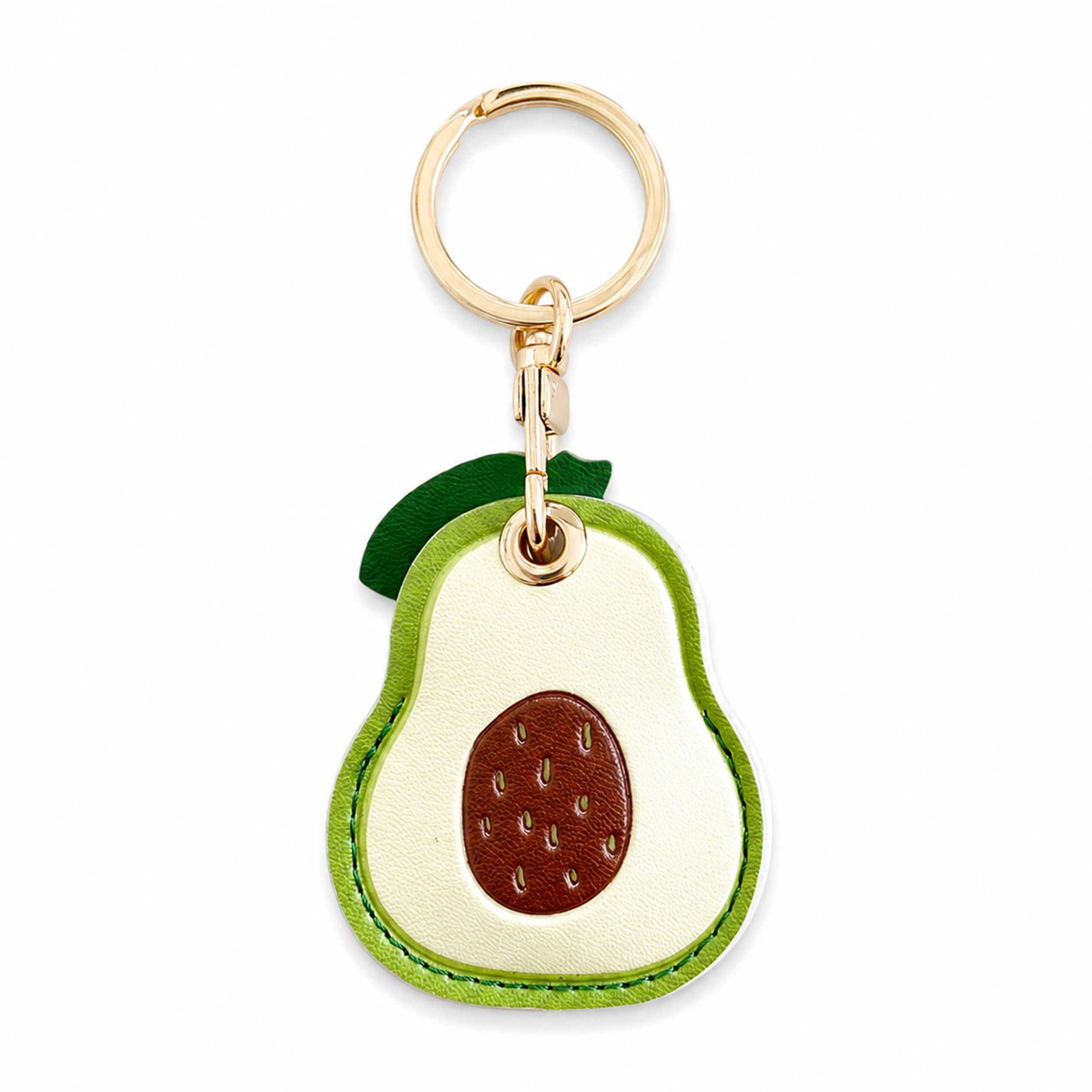 Double-Sided Fruit Bag Charm Keychain with Stitched Detail and Gold-Tone Ring