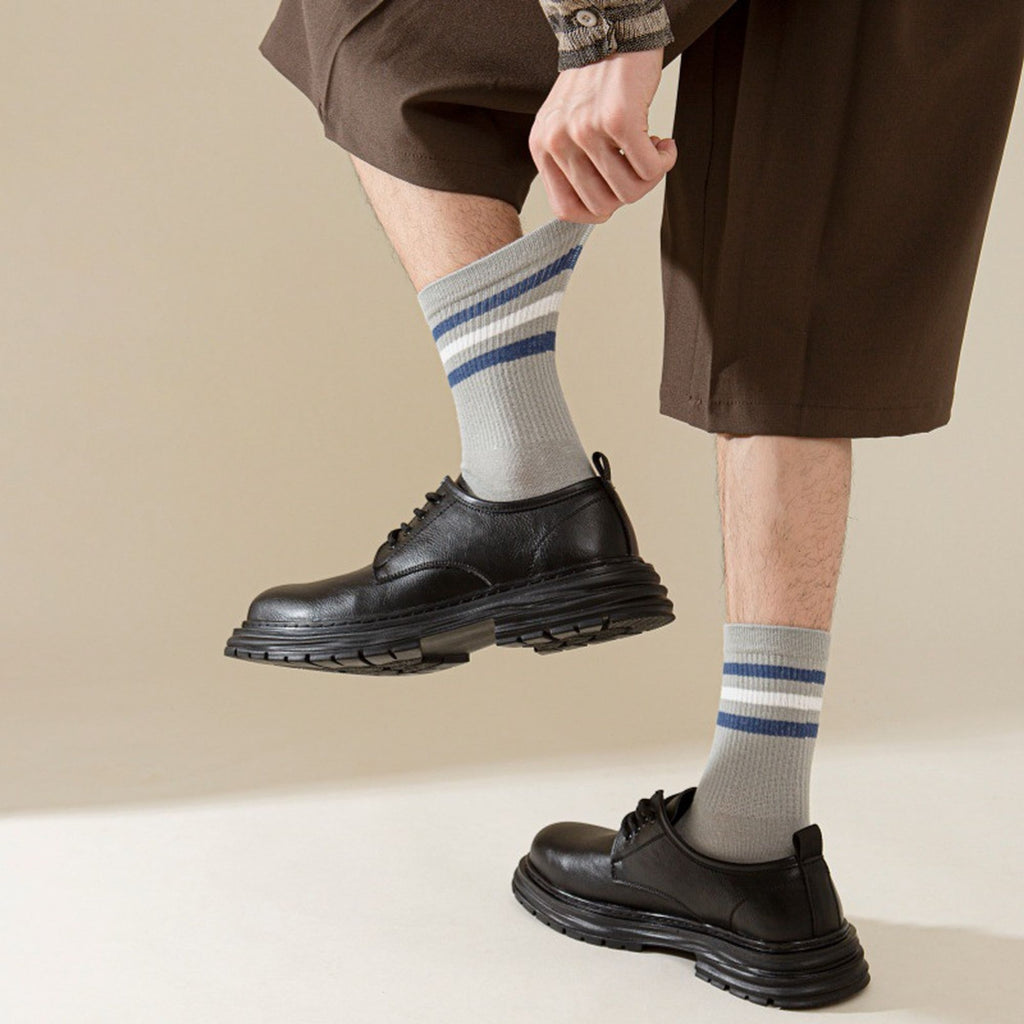 Anna-Kaci 6pk Men's Crew Socks with Striped Cuffs