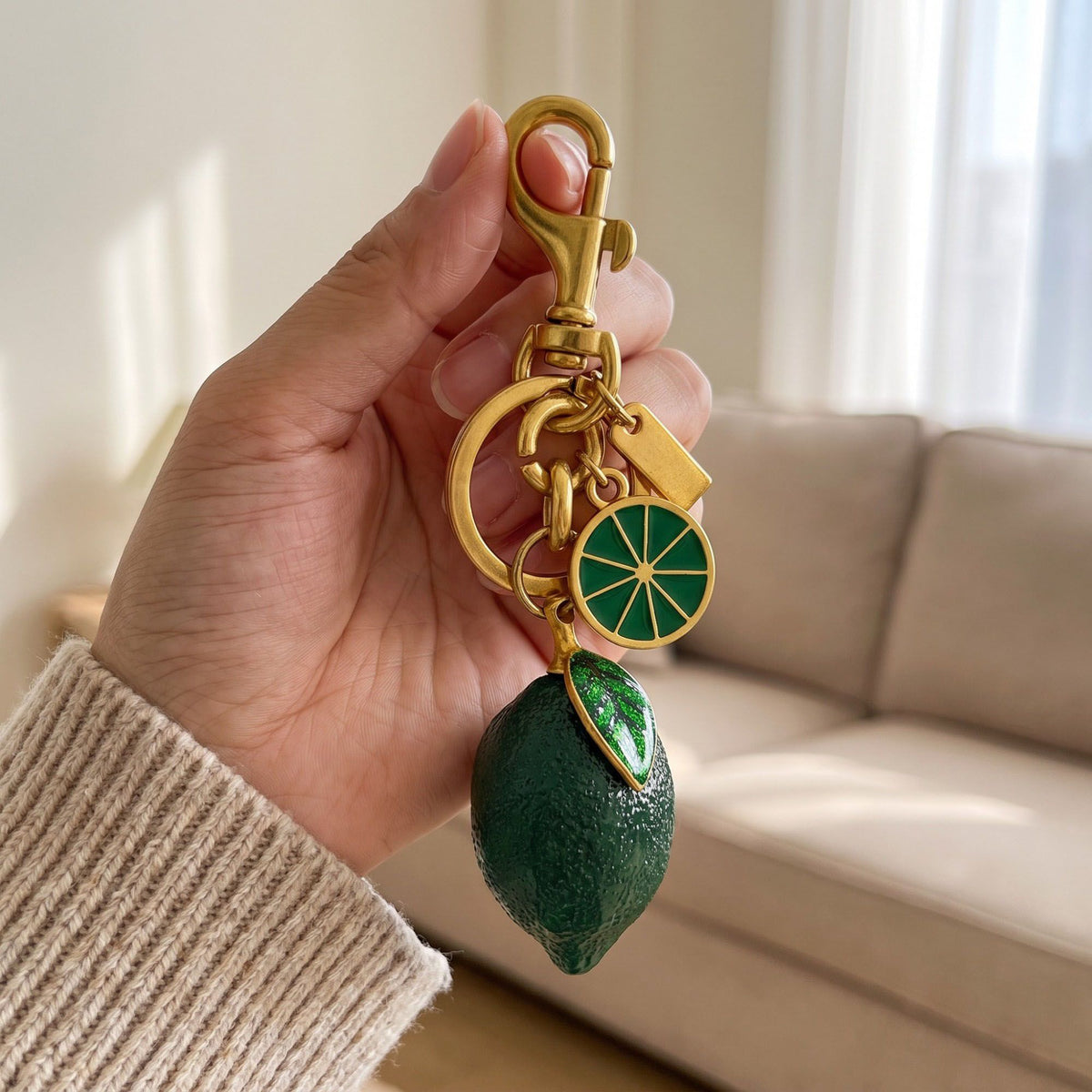 Lime Fruit Bag Charm Keychain with Lobster Clasp