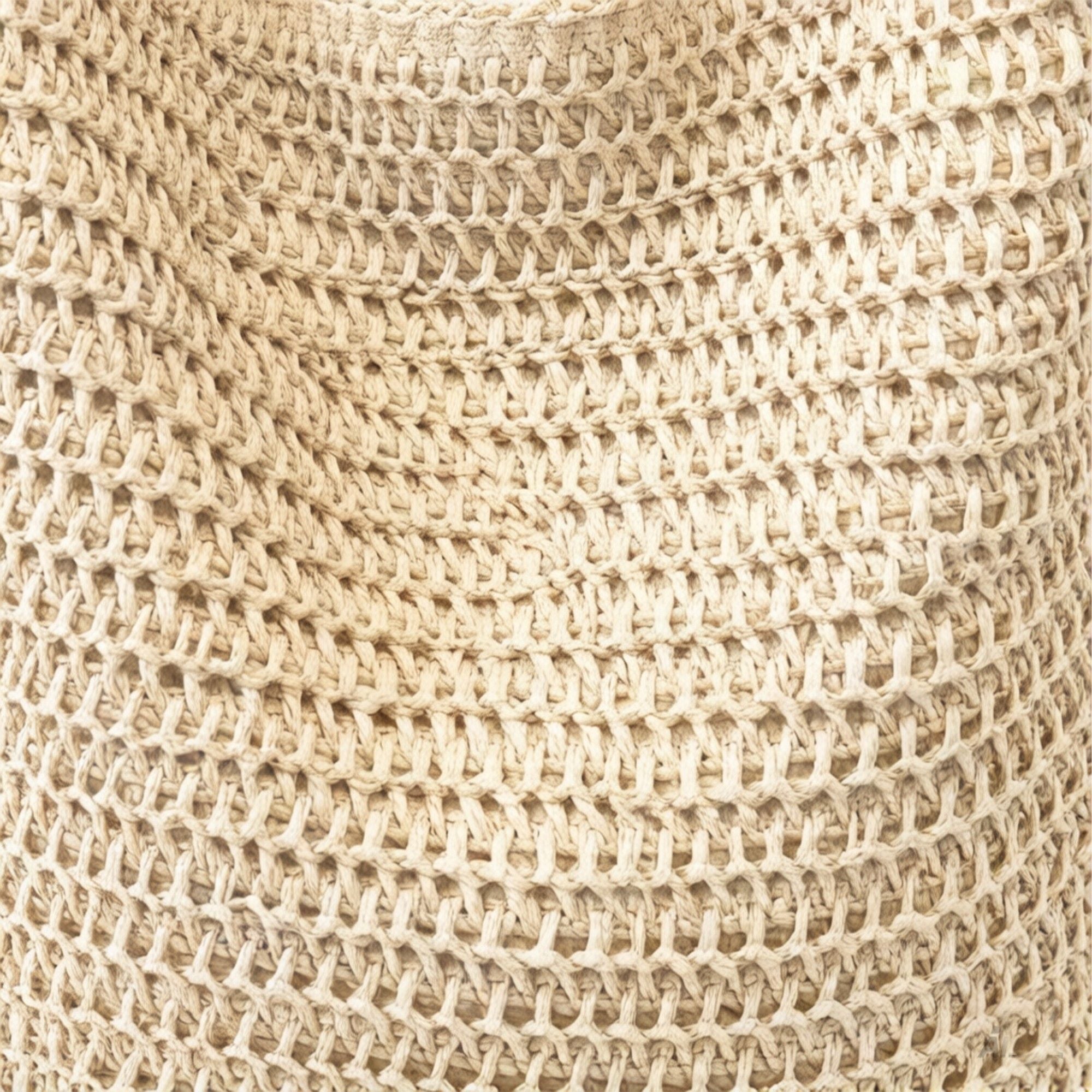 Woven Crochet Tote Bag with Drawstring Detail and Pattern Strap Shoulder Handbag Lightweight Knit Bag
