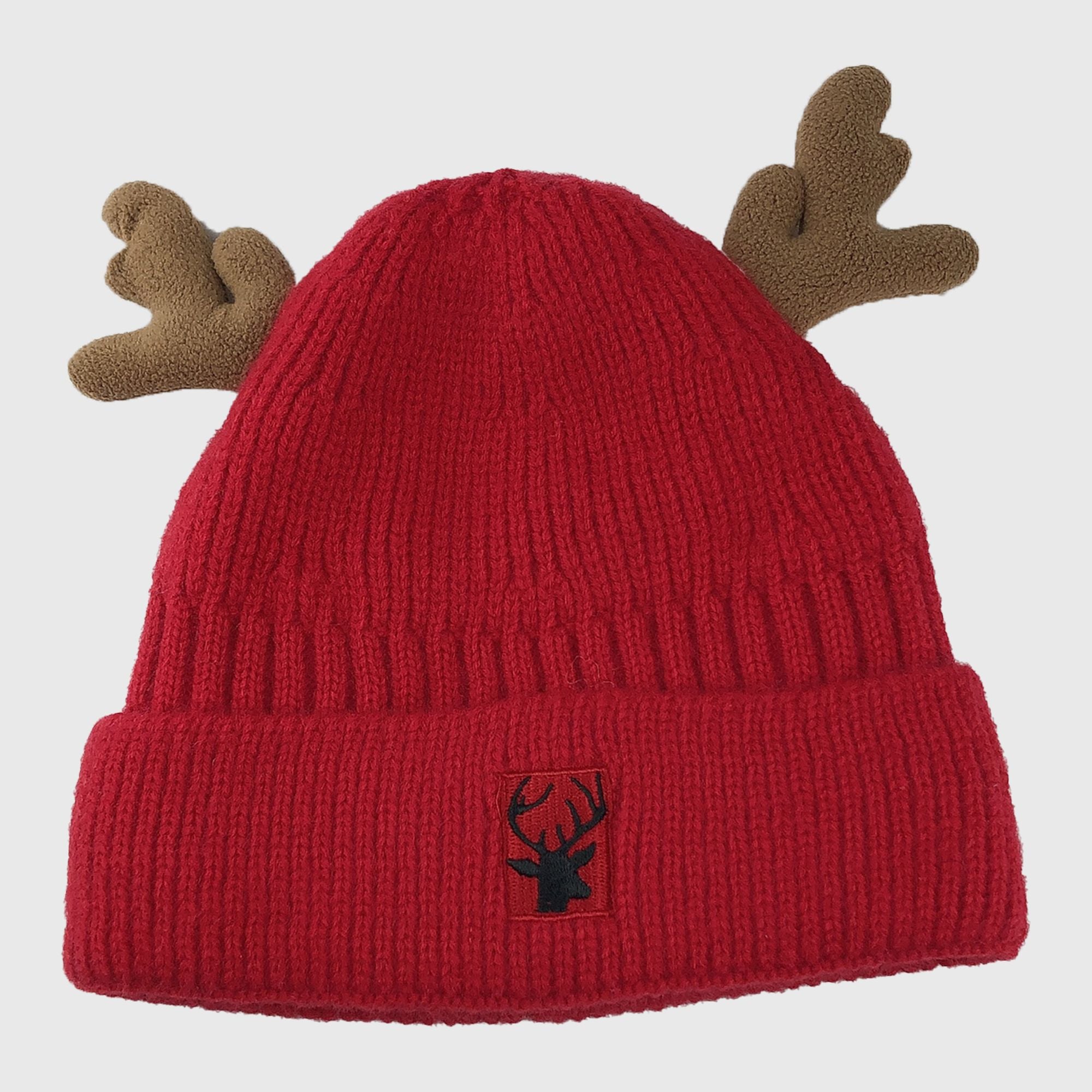 Anna-Kaci Women's Knit Beanie with Reindeer Antlers - Festive Winter Hat