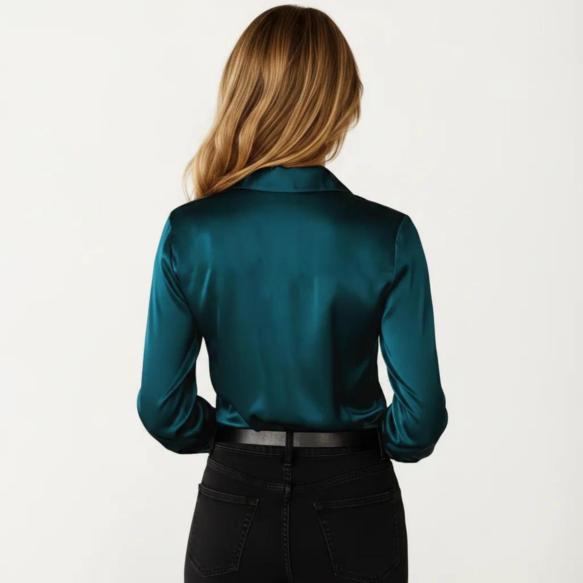 Anna-Kaci Women's Satin Button Down Blouse with Collared Neckline and Three Quarter Sleeves