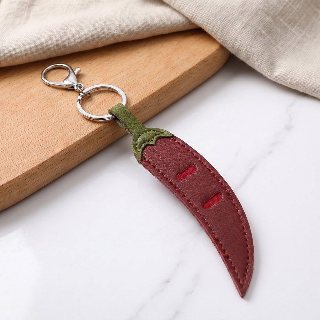 2-Piece Womens Faux Leather Bag Charm Keychain with Metal Clip Ring and Stitched Detail