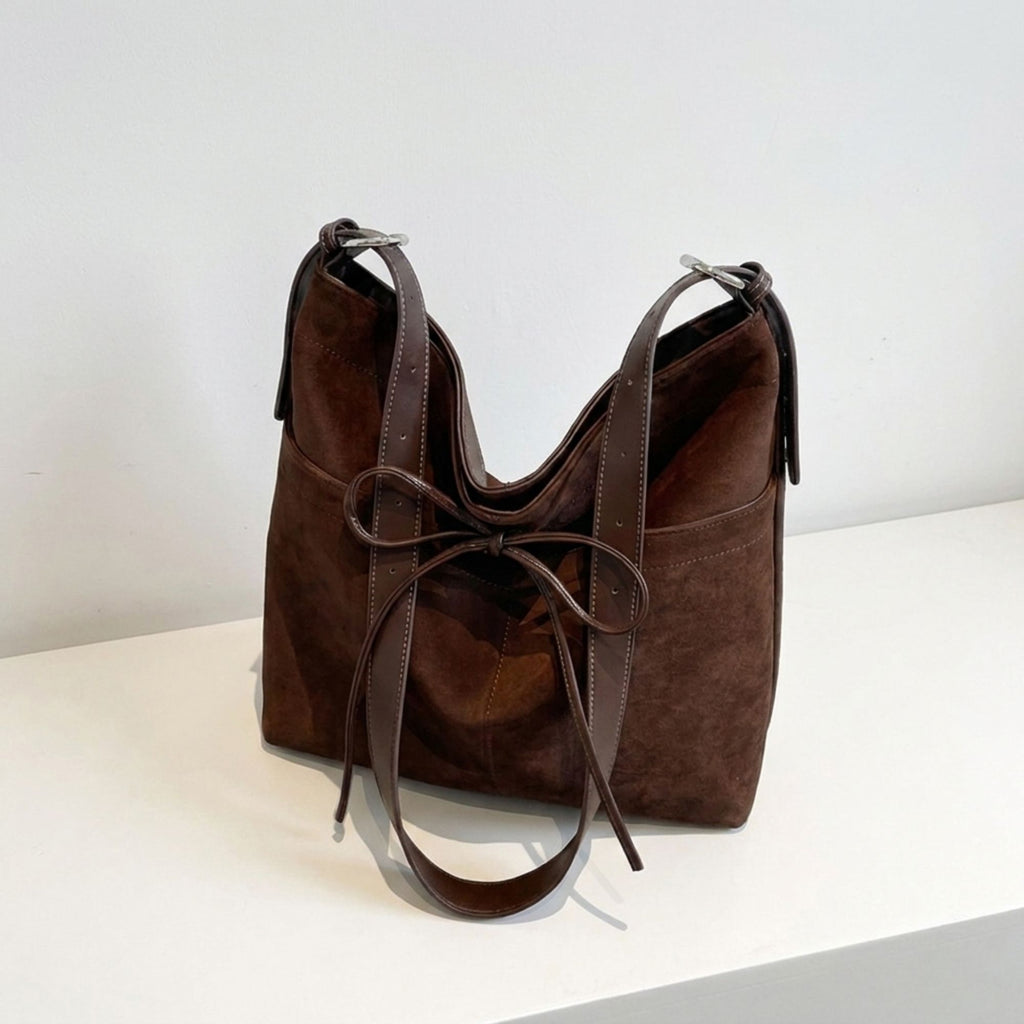Adjustable Shoulder Bag Bow Detail Large Hobo Tote with Zipper Closure