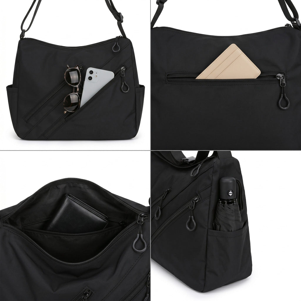 Large Nylon Crossbody Messenger Bag Adjustable Strap Multi Pocket Everyday Shoulder Bag