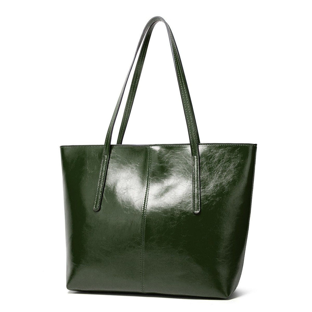 Large Faux Leather Tote Bag with Zip Closure and Interior Pockets