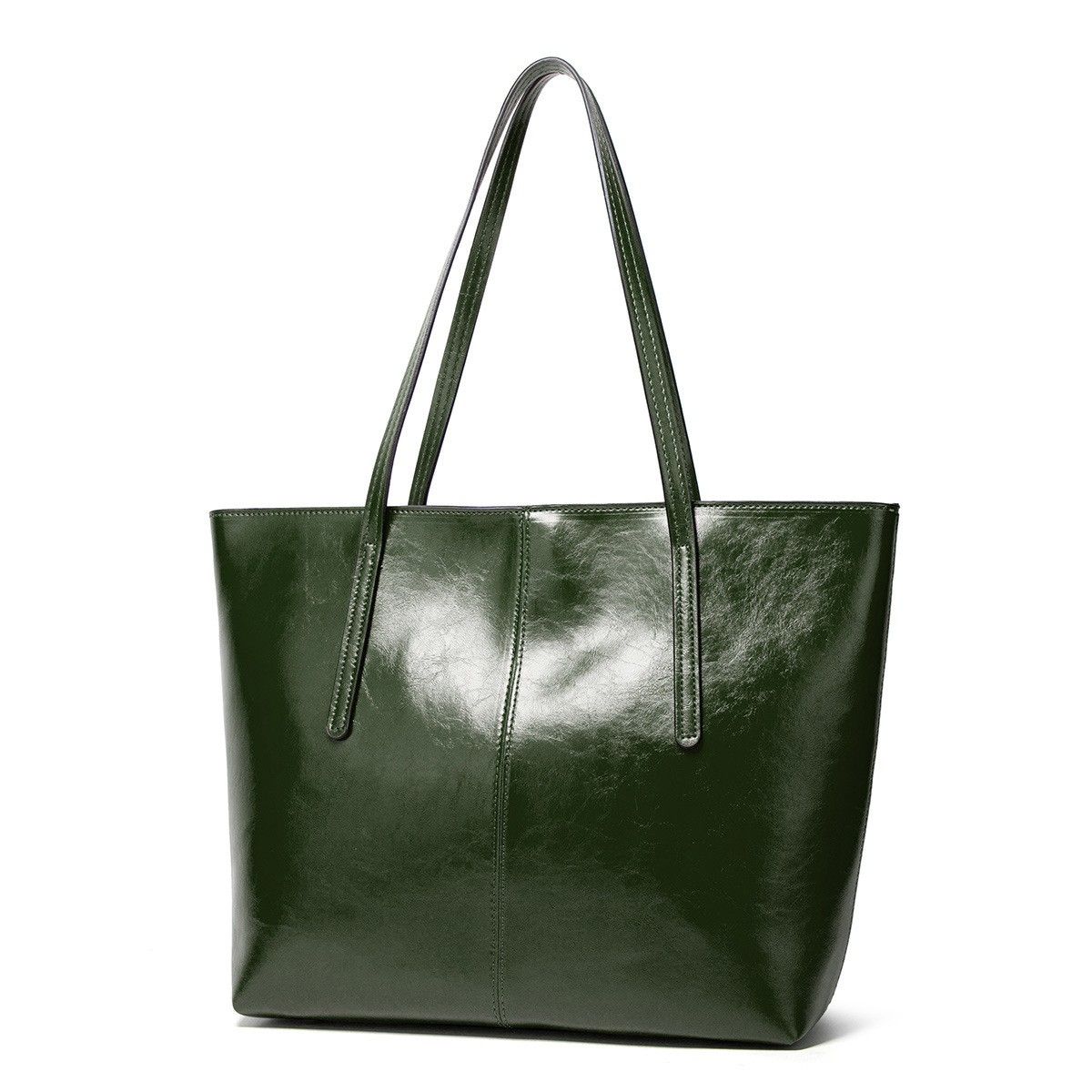 Large Faux Leather Tote Bag with Zip Closure and Interior Pockets