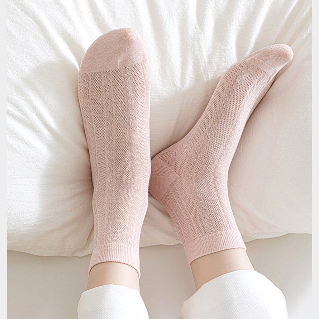 Anna-Kaci Womens Lightweight Breathable Crew Socks 4-Pack Delicate Knit Pattern Soft Stretch Comfort Fit