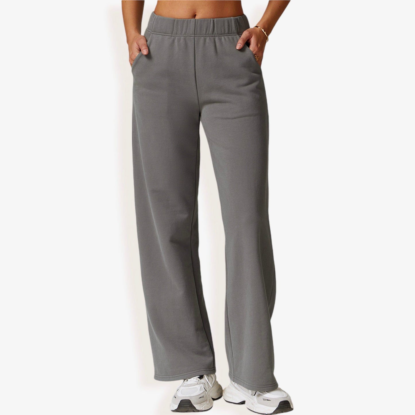 Elastic Waist Wide Leg Sweatpants with Pockets for Lounge and Casual Wear