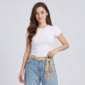 Sheer Sequin Fringe Skinny Scarf with Embroidered Swirl Pattern Neck Tie