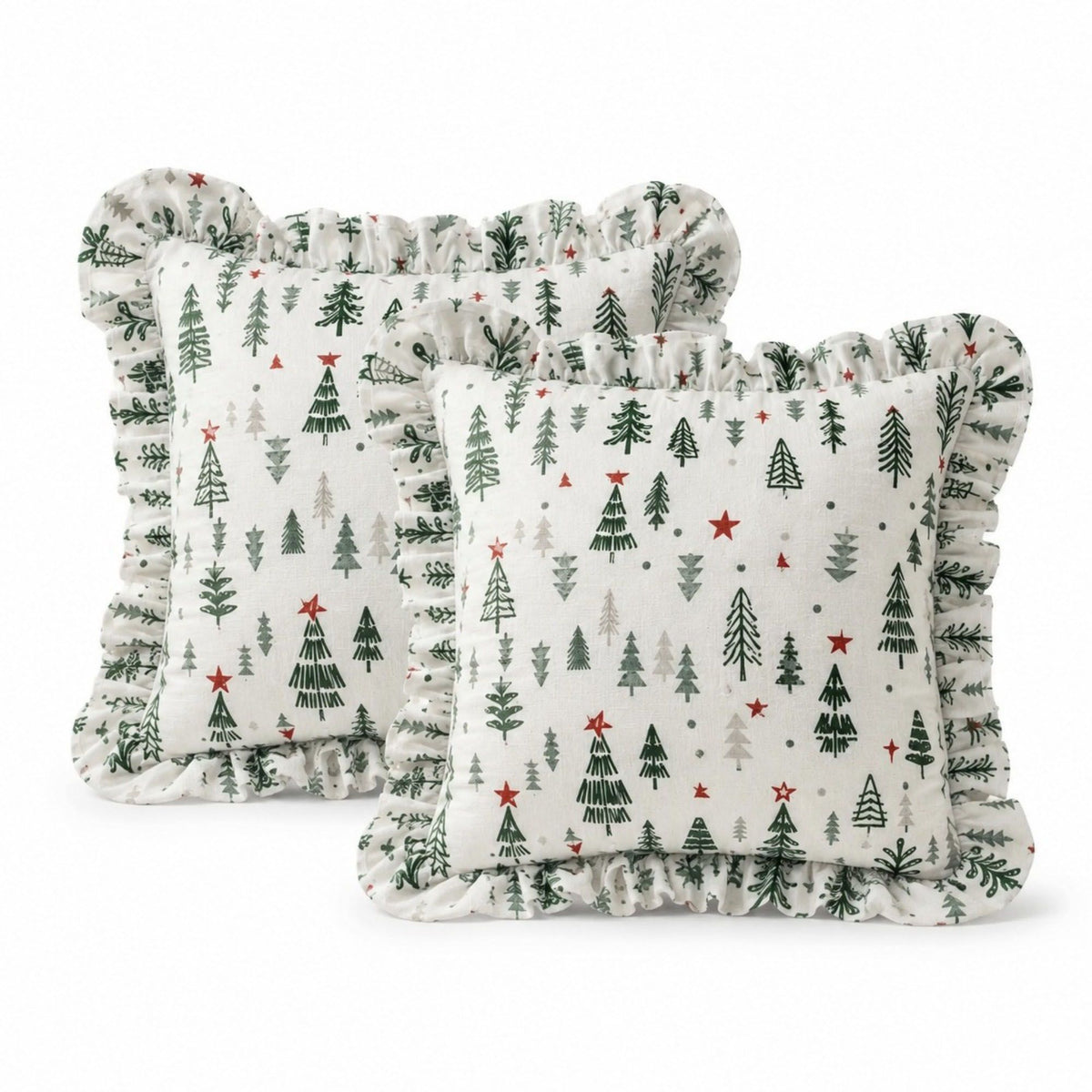 2 Pack Christmas Tree Ruffle Decorative Throw Pillow Covers