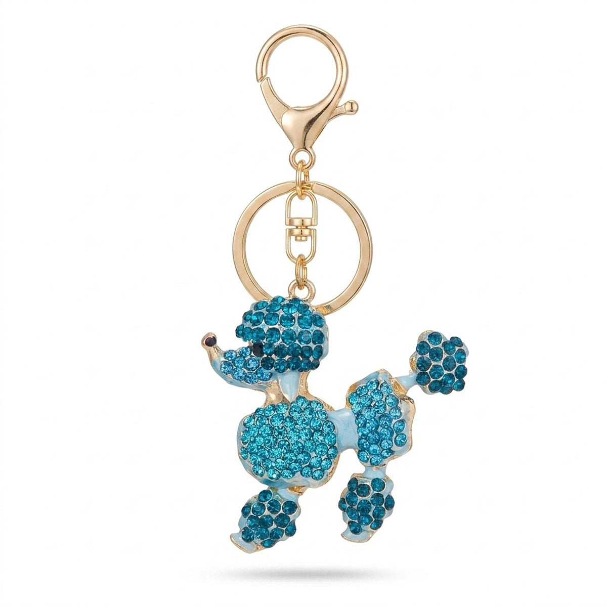 Poodle Rhinestone Keychain Bag Charm with Lobster Clasp and Key Ring