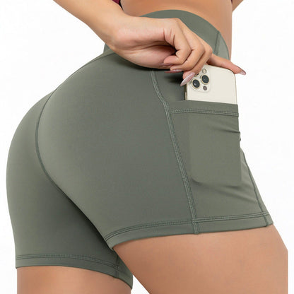 Tight Fitting High Waisted Pocket Sport V-Waist Band Shorts