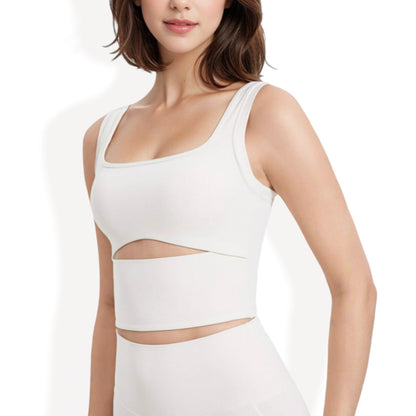 Square Neck Sports Crop Top with Cutout Detail and Wide Shoulder Straps