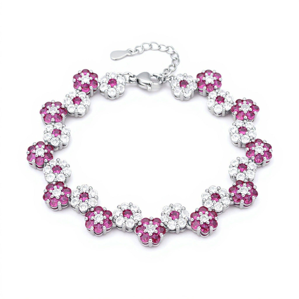 Women's Crystal Flower Bracelet with Rhinestone Accents and Linked Floral Design