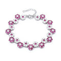 Women's Crystal Flower Bracelet with Rhinestone Accents and Linked Floral Design