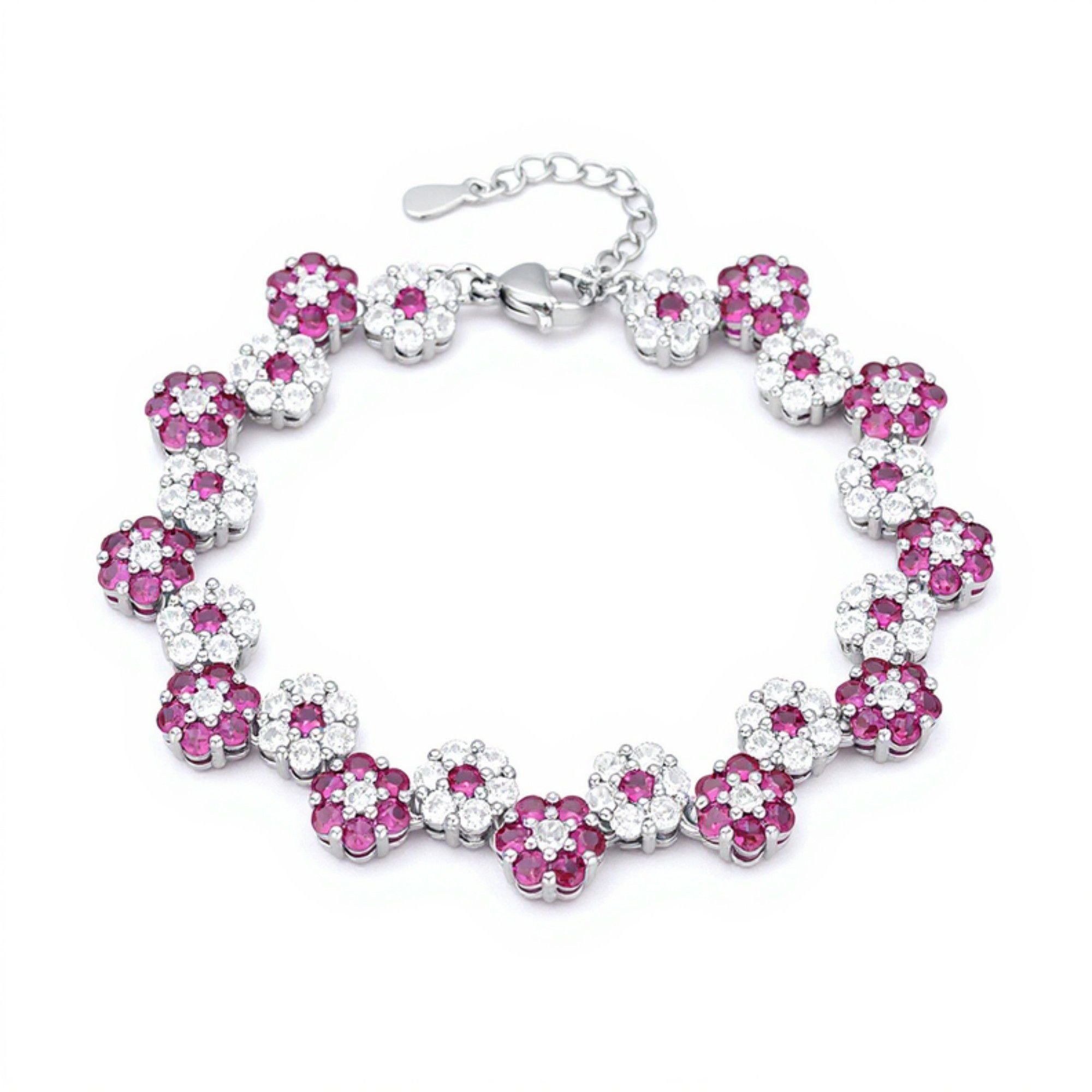 Women's Crystal Flower Bracelet with Rhinestone Accents and Linked Floral Design