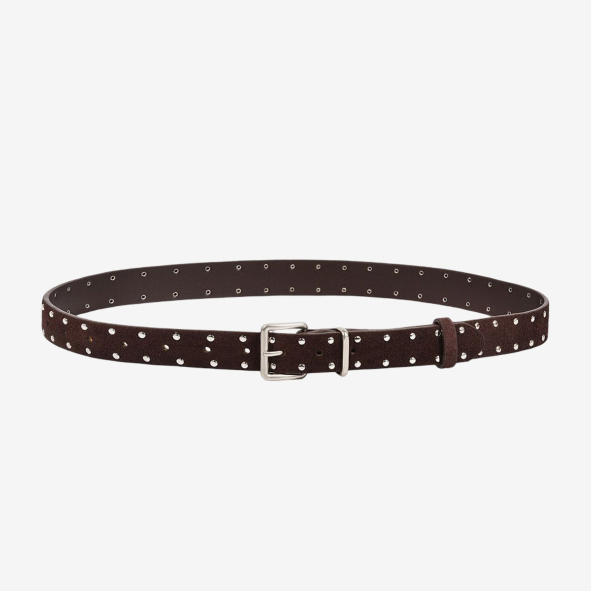 Studded Suede Leather Belt with Square Silver Tone Buckle 41.3in