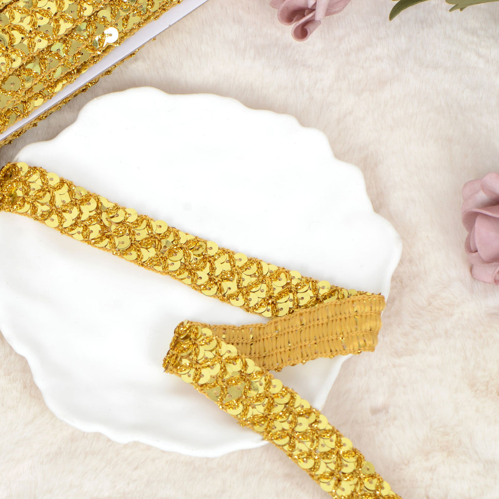 Sewing Sequin Trim 0.9 Inch 4 Row, 25 Yards Glitter Sequin Ribbon Metallic Stretch Bling Strip DIY Craft Decoration
