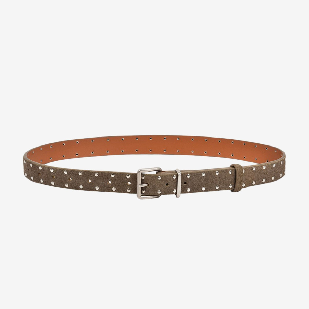 Studded Suede Leather Belt with Square Silver Tone Buckle 41.3in