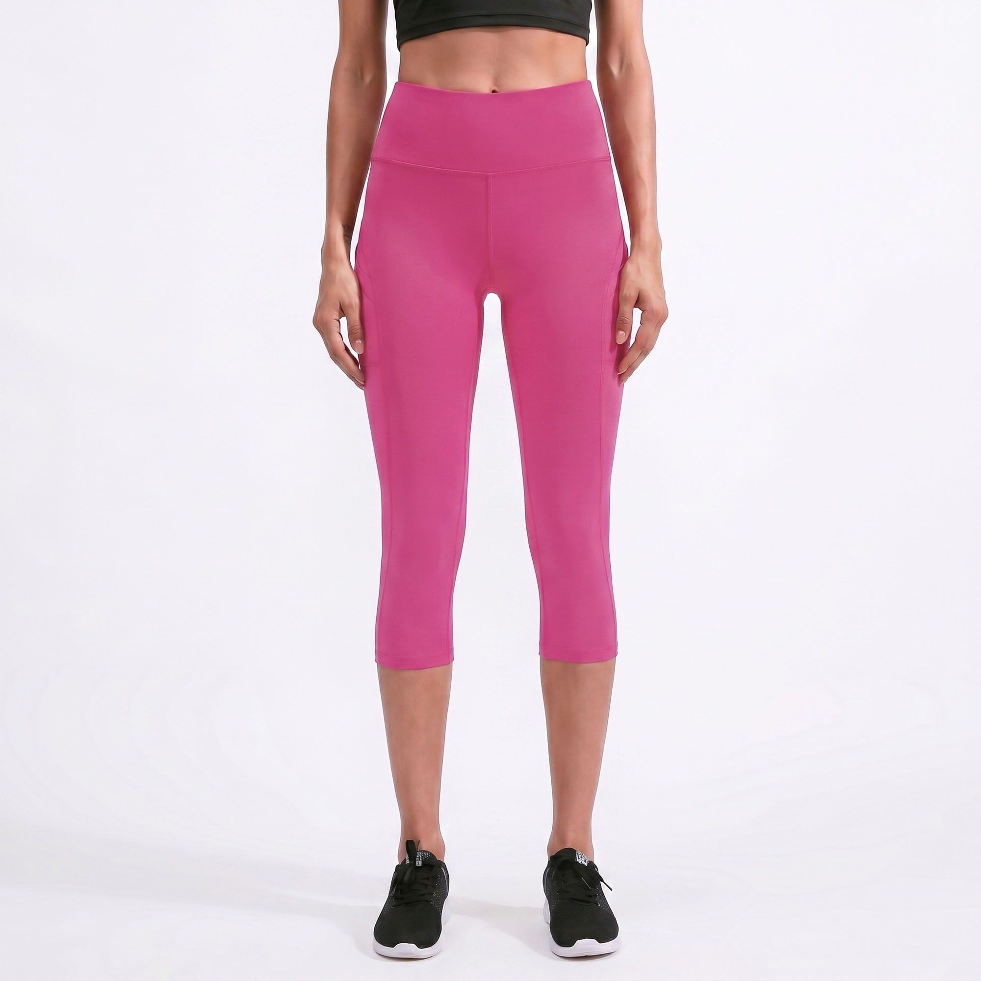 High Waist Capri Leggings with Wide Waistband Smooth Stretch Pull On Workout Yoga Pants