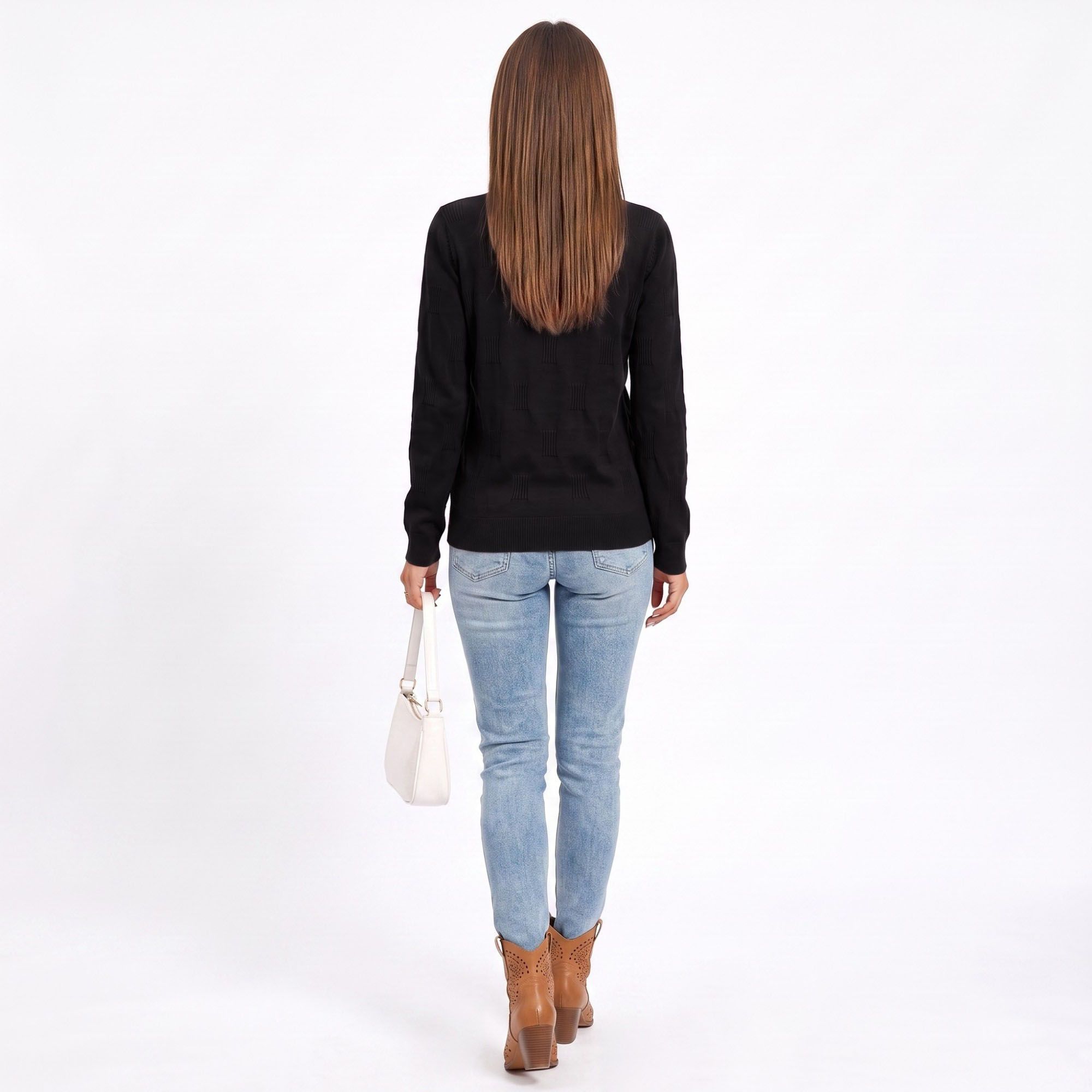 Textured Geometric Crew Neck Long Sleeve Knit Sweater