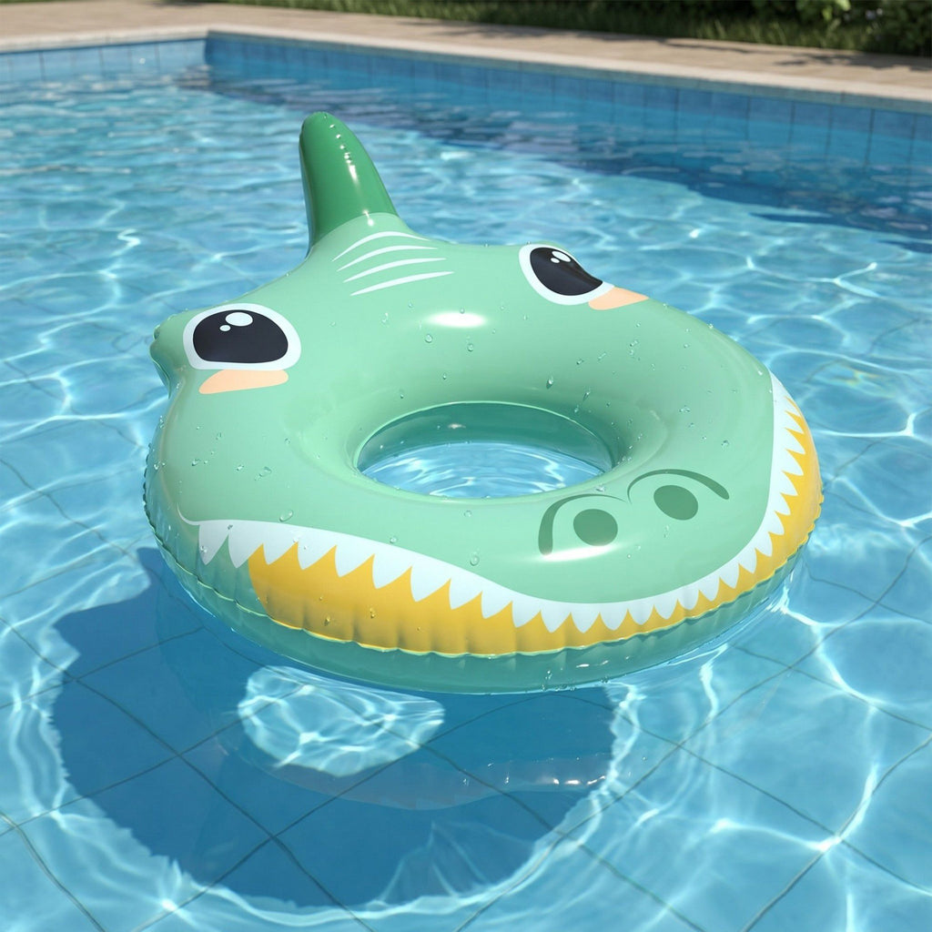 Kids Inflatable Shark Pool Ring with Fin and Cartoon Face