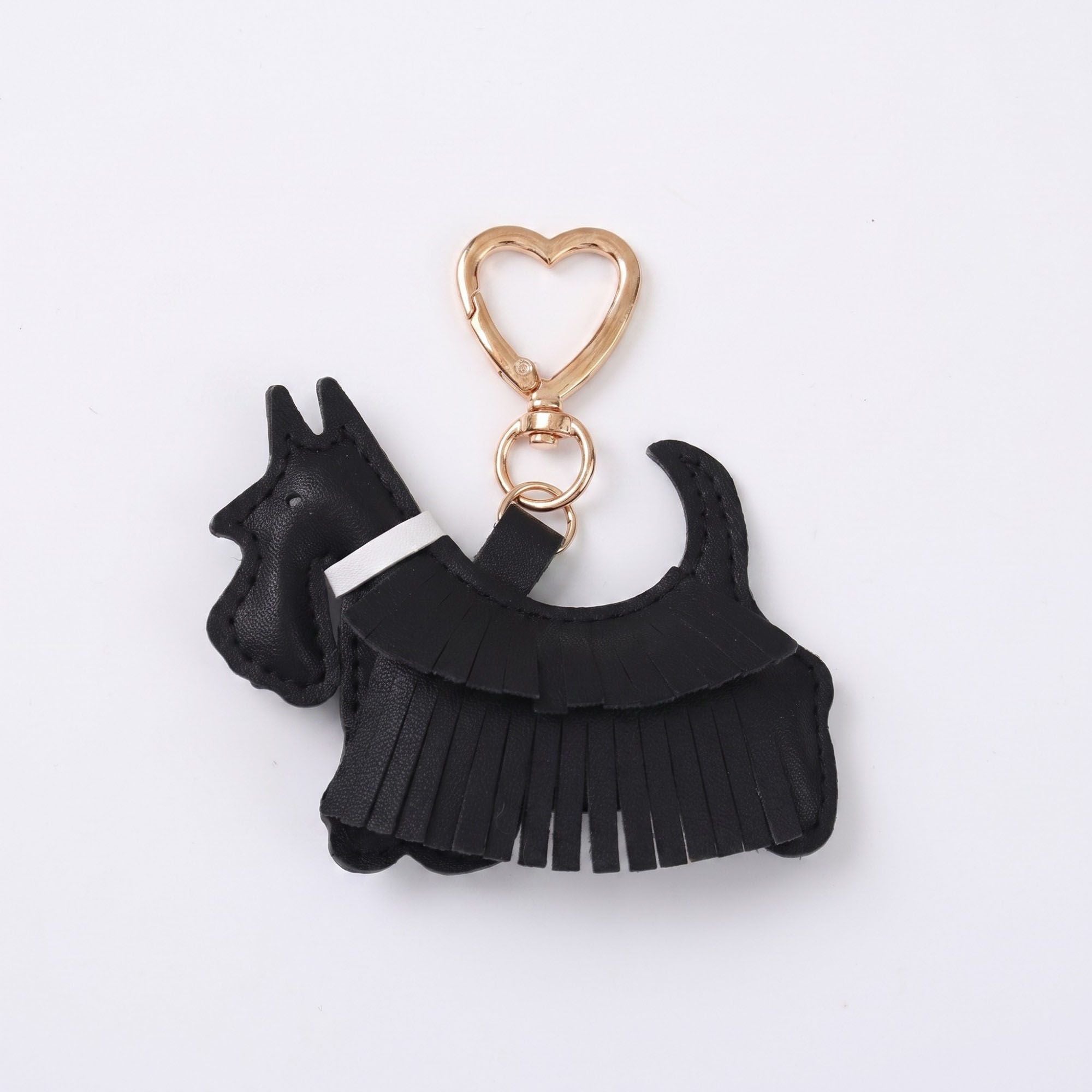 Black Scottish Terrier Dog Bag Charm with Heart Shaped Gold Tone Clip
