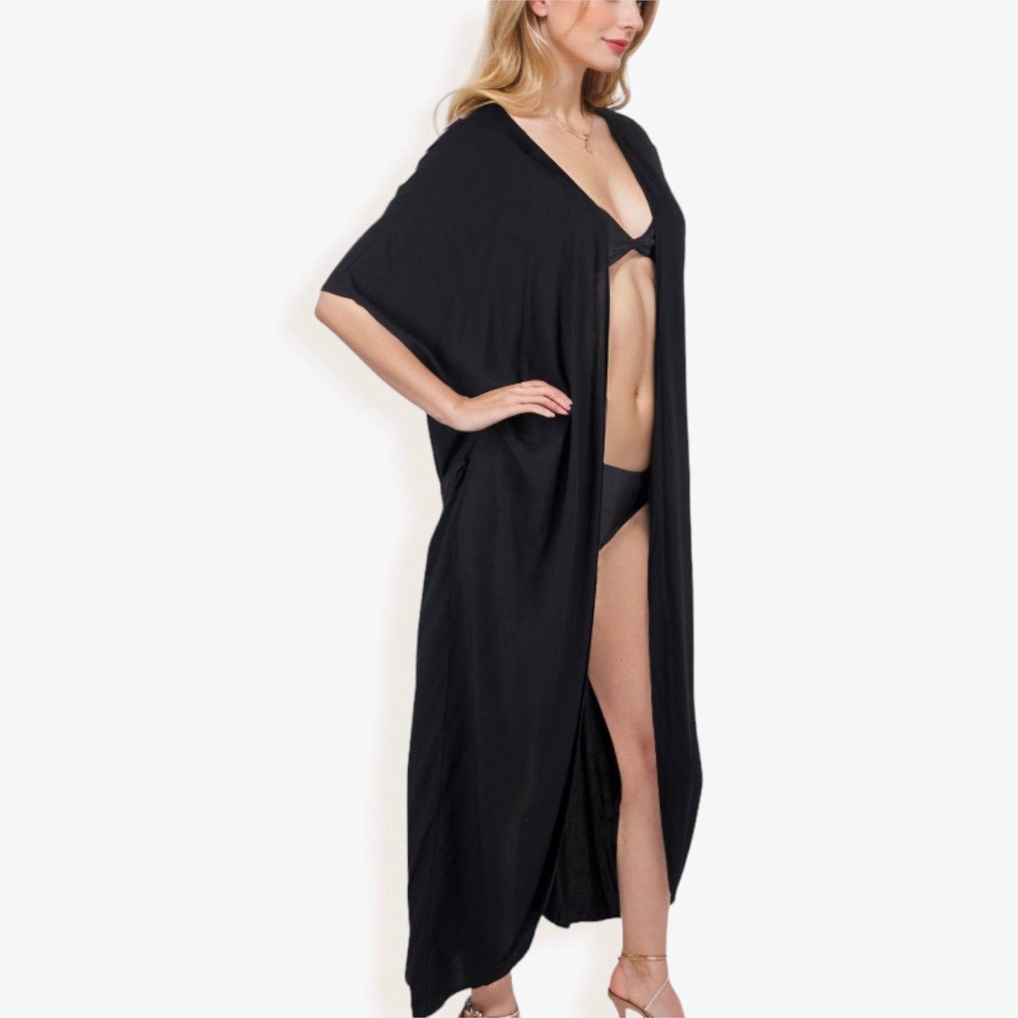 Flowy Kimono Cover-Up with Waist Tie and Open Front