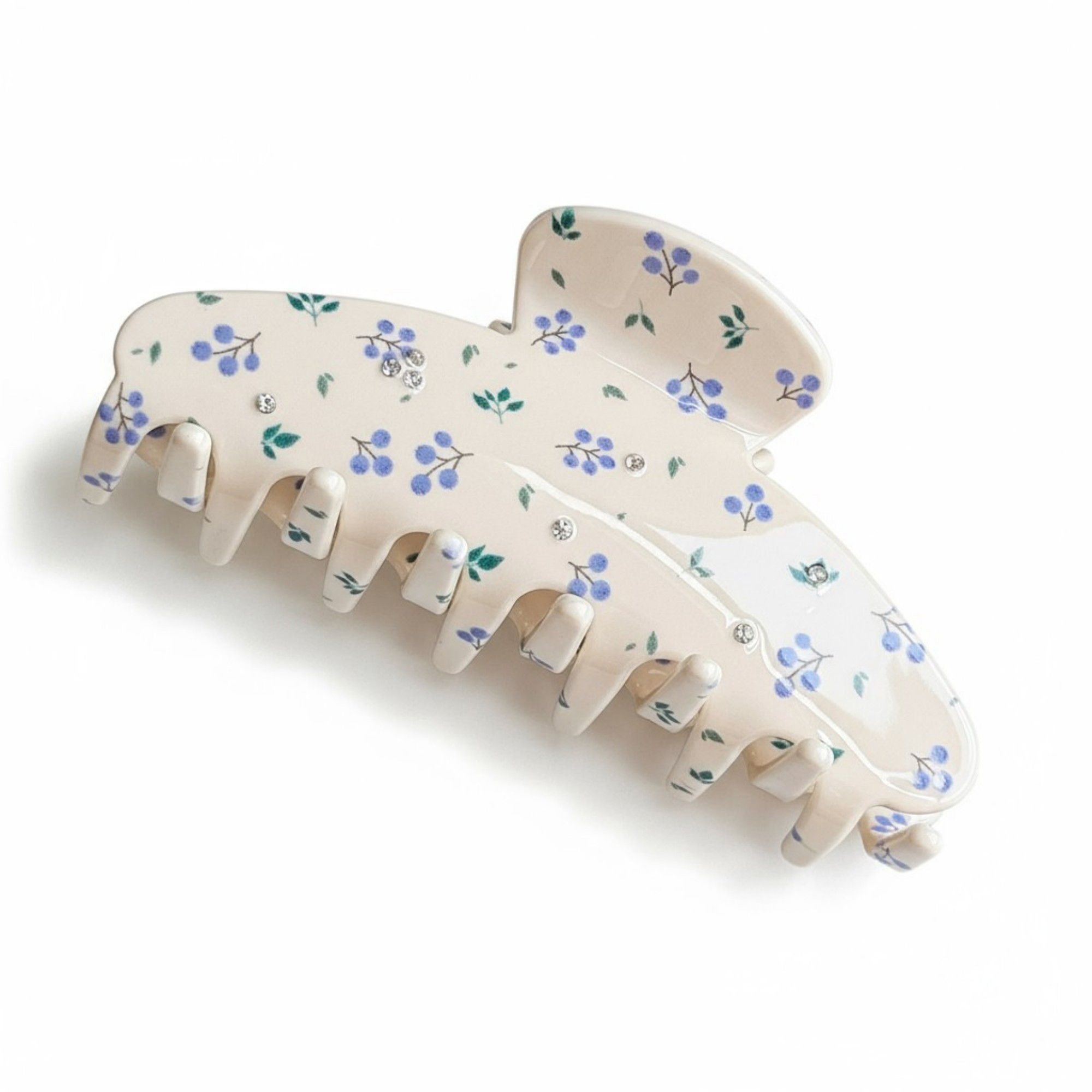 2pcs Floral Print Hair Claw Clip with Rhinestone Accents and Glossy Finish