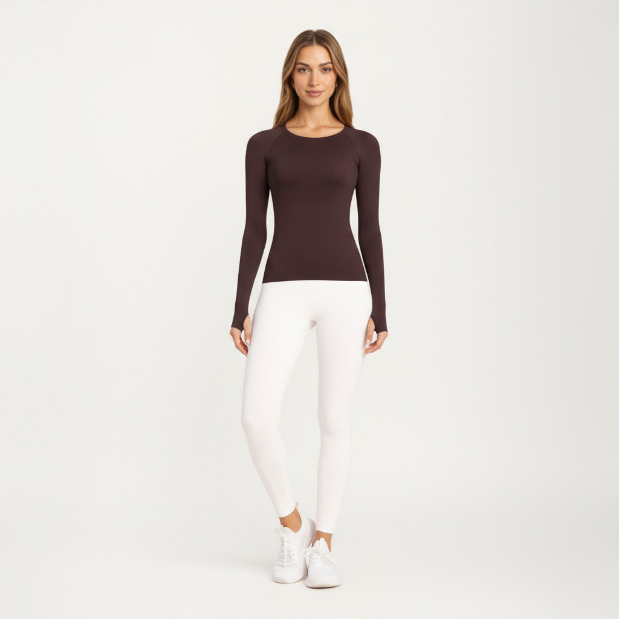 Anna-Kaci Active Women's Seamless Long Sleeve Fitted Top with Thumbhole Cuffs and Crew Neck