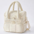 Quilted Multi-Compartment Lunch Tote Bag with Padded Top Handles and Detachable Shoulder Strap 10x10x7.1in