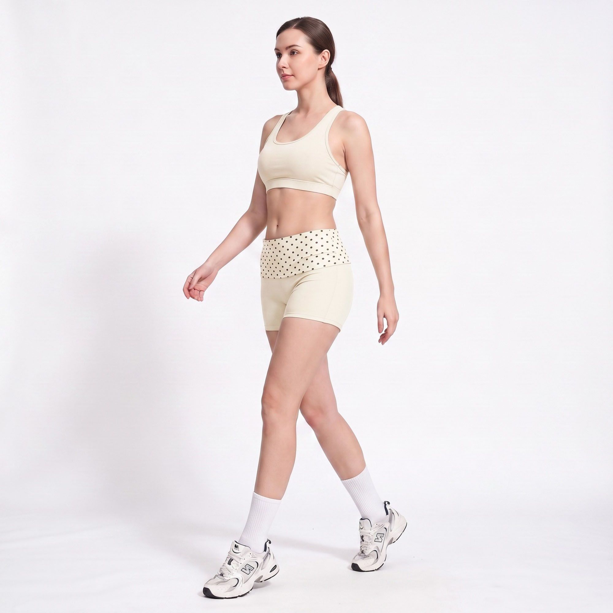 Polka Dot Foldover Waist Fitted Athletic Shorts for Yoga Dance Gym Workouts Running